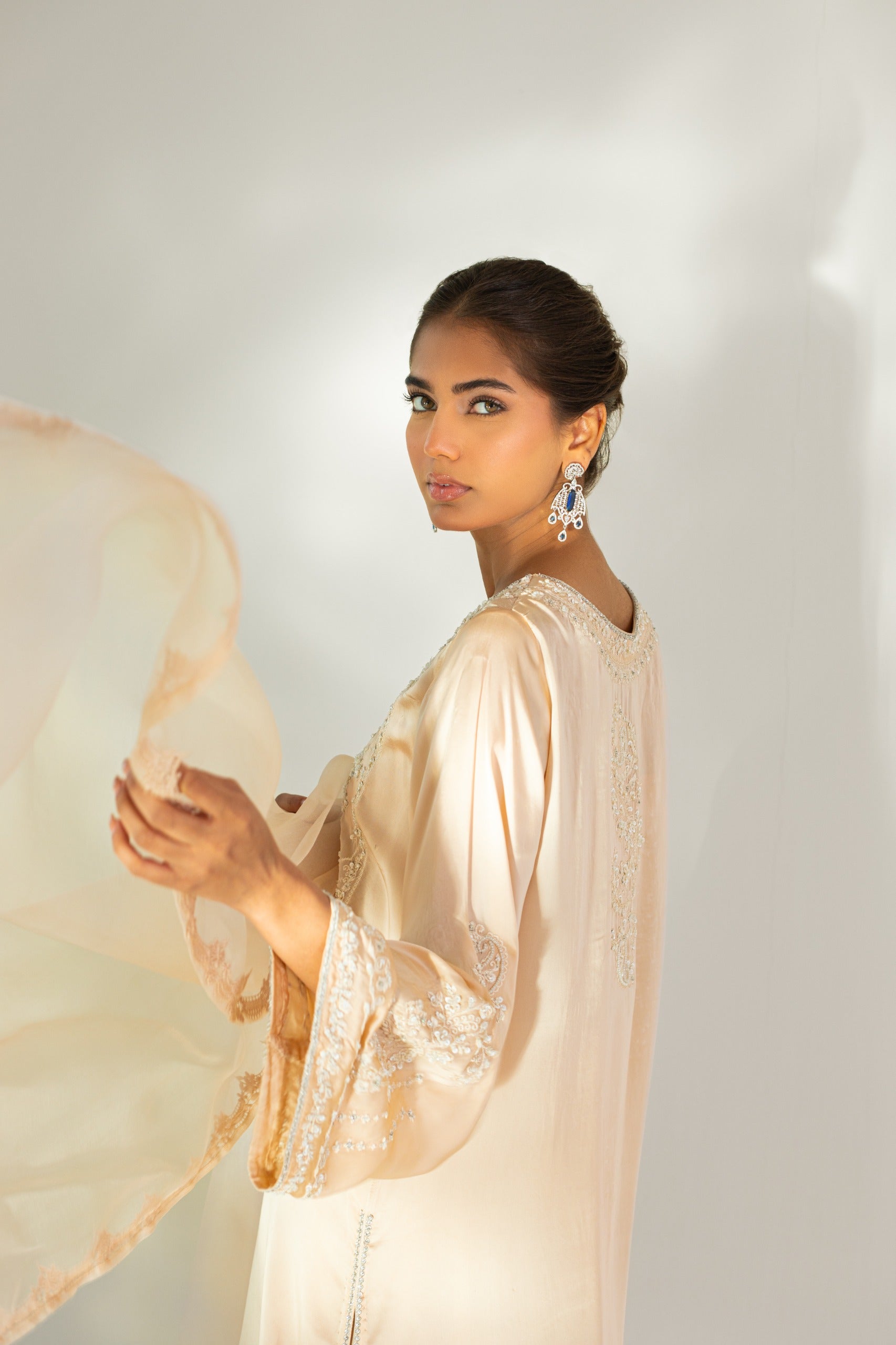 Soft Beige Embroidered Raw Silk Salwar Kameez (3-Piece) - Image 5