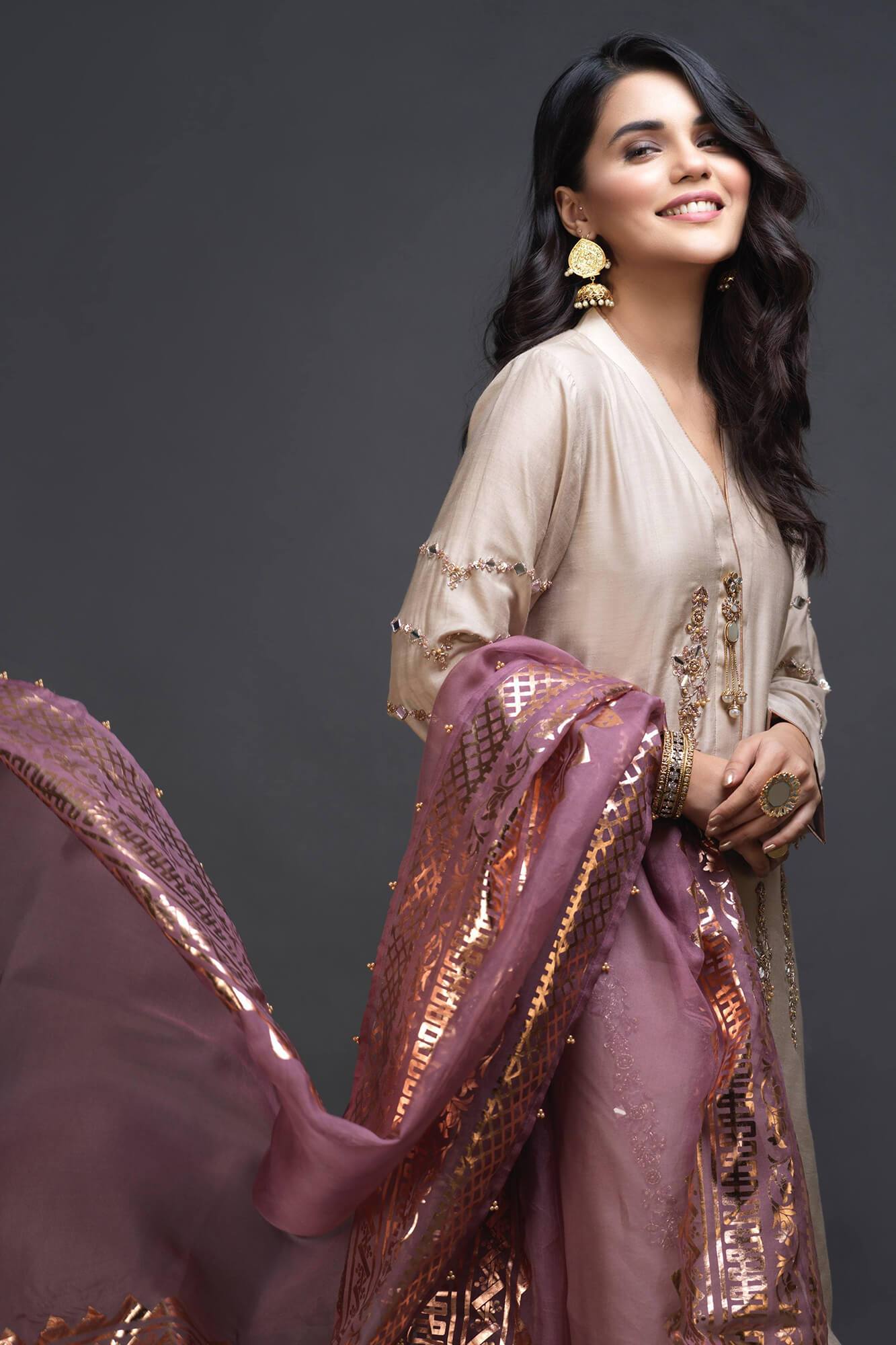 Beige Embroidered PK Raw Silk Salwar Kameez (3-Piece) - Image 1