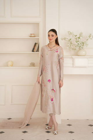 Pakistani Skin Beaded Sheesha Silk Salwar Kameez (3-Piece) - Image 3