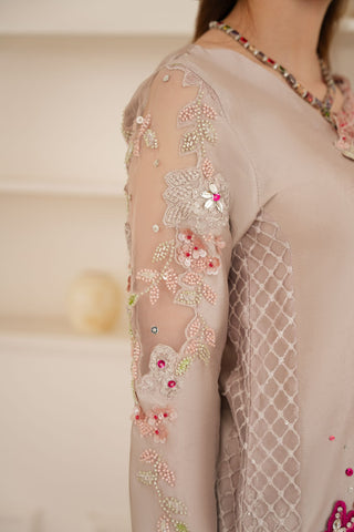 Pakistani Skin Beaded Sheesha Silk Salwar Kameez (3-Piece) - Image 5