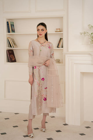 Pakistani Skin Beaded Sheesha Silk Salwar Kameez (3-Piece) - Image 8