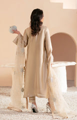 Beige Gold Embroidered Shesha Silk Salwar Kameez (3-Piece) - Image 4