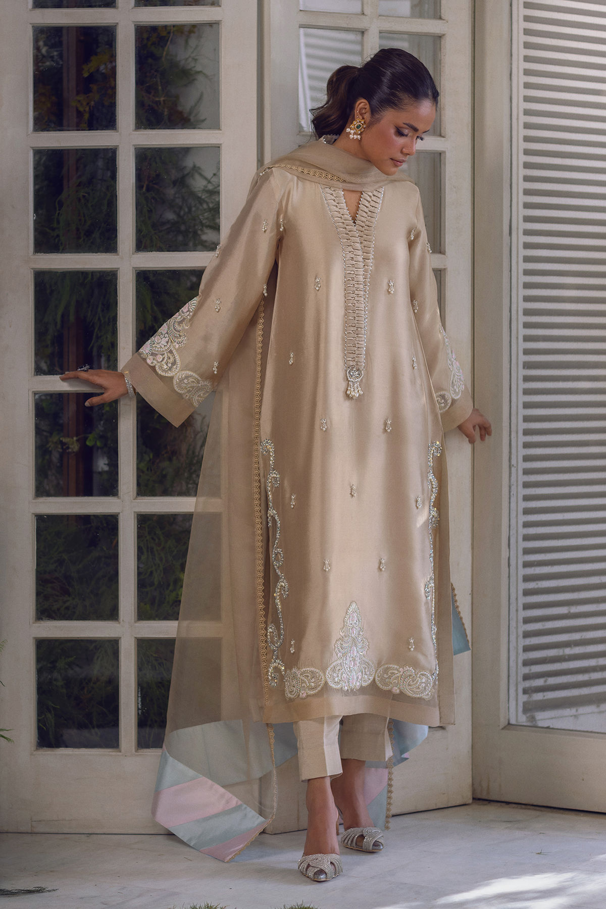 Sand Zardozi Shisha Silk Salwar Kameez (3-Piece) - Image 1