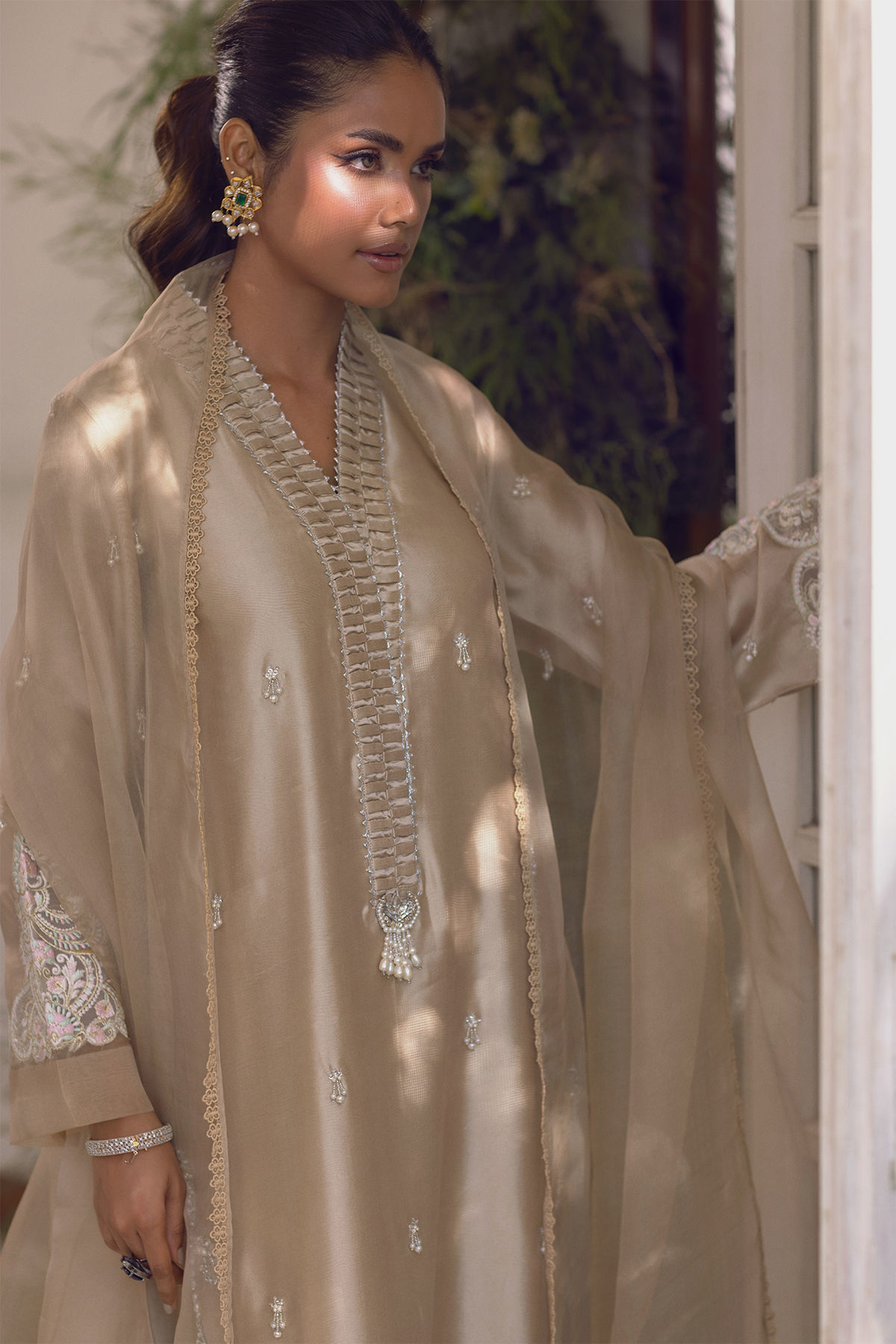 Sand Zardozi Shisha Silk Salwar Kameez (3-Piece) - Image 5