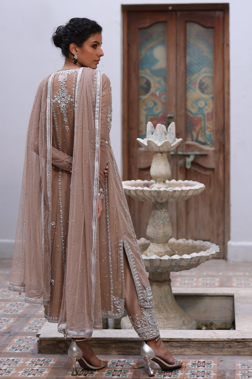 Beige Zardozi Soft Net & Raw Silk Kurta Set (3-Piece) - Image 4