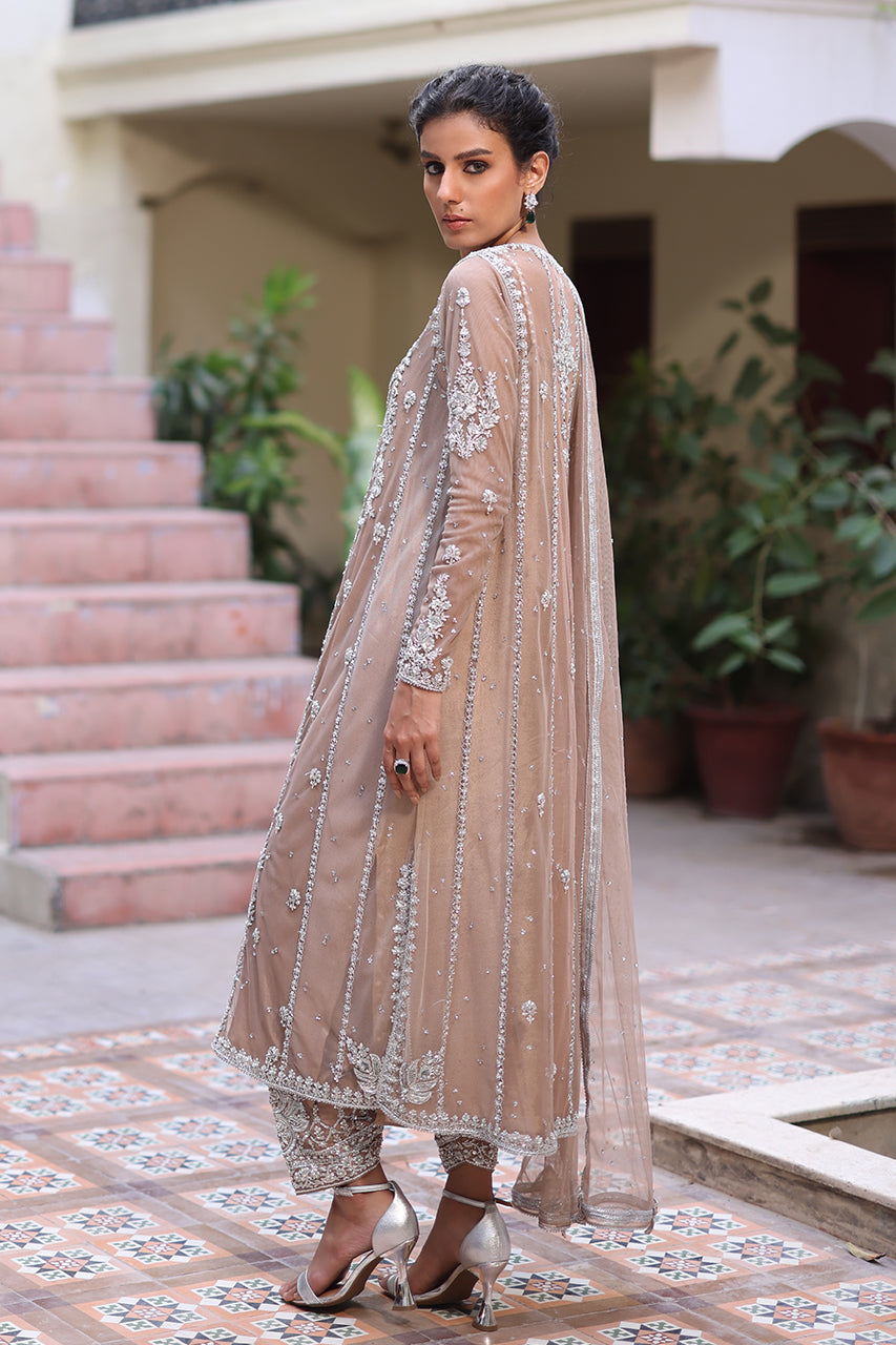 Beige Zardozi Soft Net & Raw Silk Kurta Set (3-Piece) - Image 6