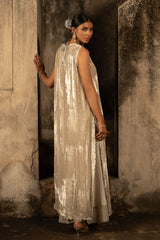 Pakistani Nude Embellished Velvet Halter-Neck Shirt (2-Piece) - Image 2