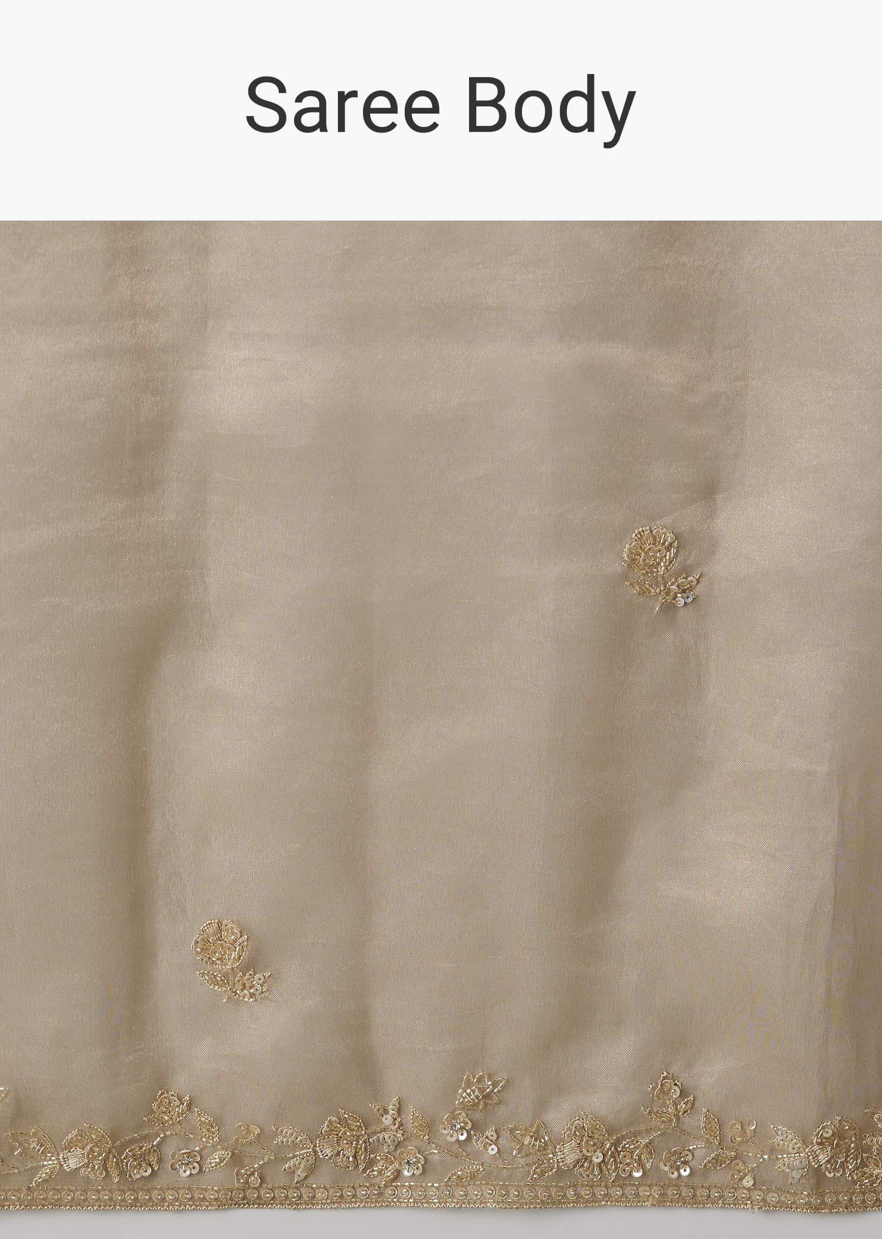 Indian Beige Embroidered Tissue Saree with Brocade Blouse (2-Piece) - Image 7