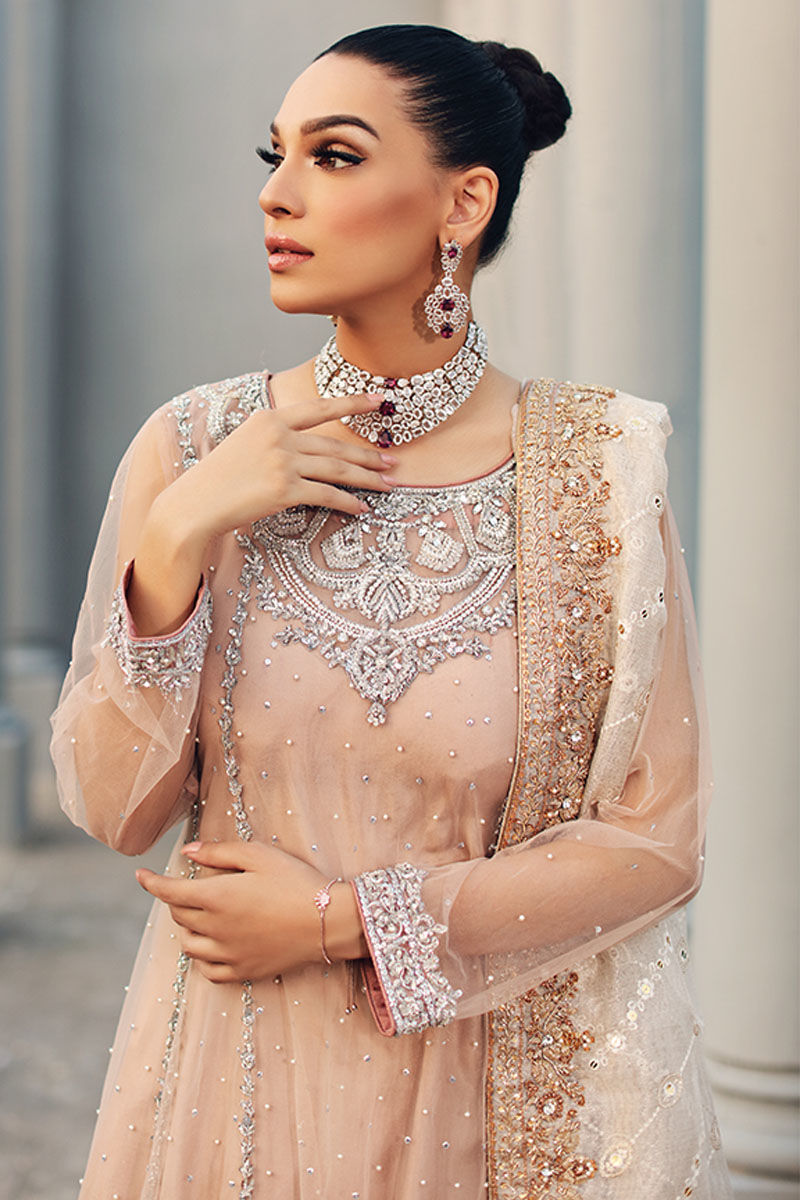 Beige Embroidered Net Kalidaar Sharara (3-Piece) - Image 6