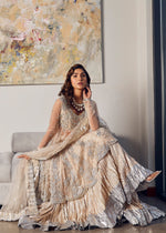 Pakistani Nude Handworked Net & Tissue Sharara (3-Piece) - Image 2