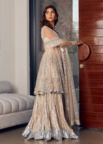 Pakistani Nude Handworked Net & Tissue Sharara (3-Piece) - Image 3