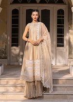 Beige Embroidered Cotton Net Sharara Set (3-Piece) - Image 2