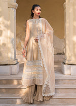 Beige Embroidered Cotton Net Sharara Set (3-Piece) - Image 3