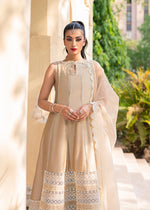 Beige Embroidered Cotton Net Sharara Set (3-Piece) - Image 6