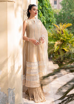 Beige Embroidered Cotton Net Sharara Set (3-Piece) - Image 7