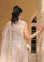 Beige Embroidered Cotton Net Sharara Set (3-Piece) - Image 8