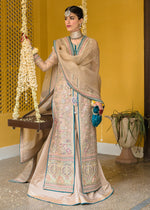 Pakistani Beige Embroidered Organza Jacket Sharara (3-Piece) - Image 3