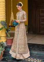 Pakistani Beige Embroidered Organza Jacket Sharara (3-Piece) - Image 4