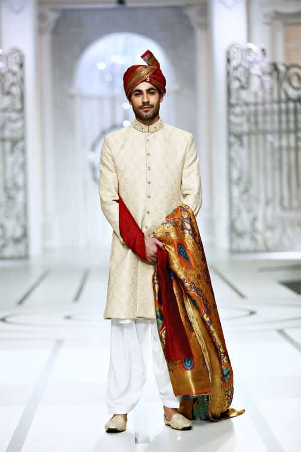Biscuit Zardozi Mysoori Raw Silk Sherwani (3-Piece) - Image 1