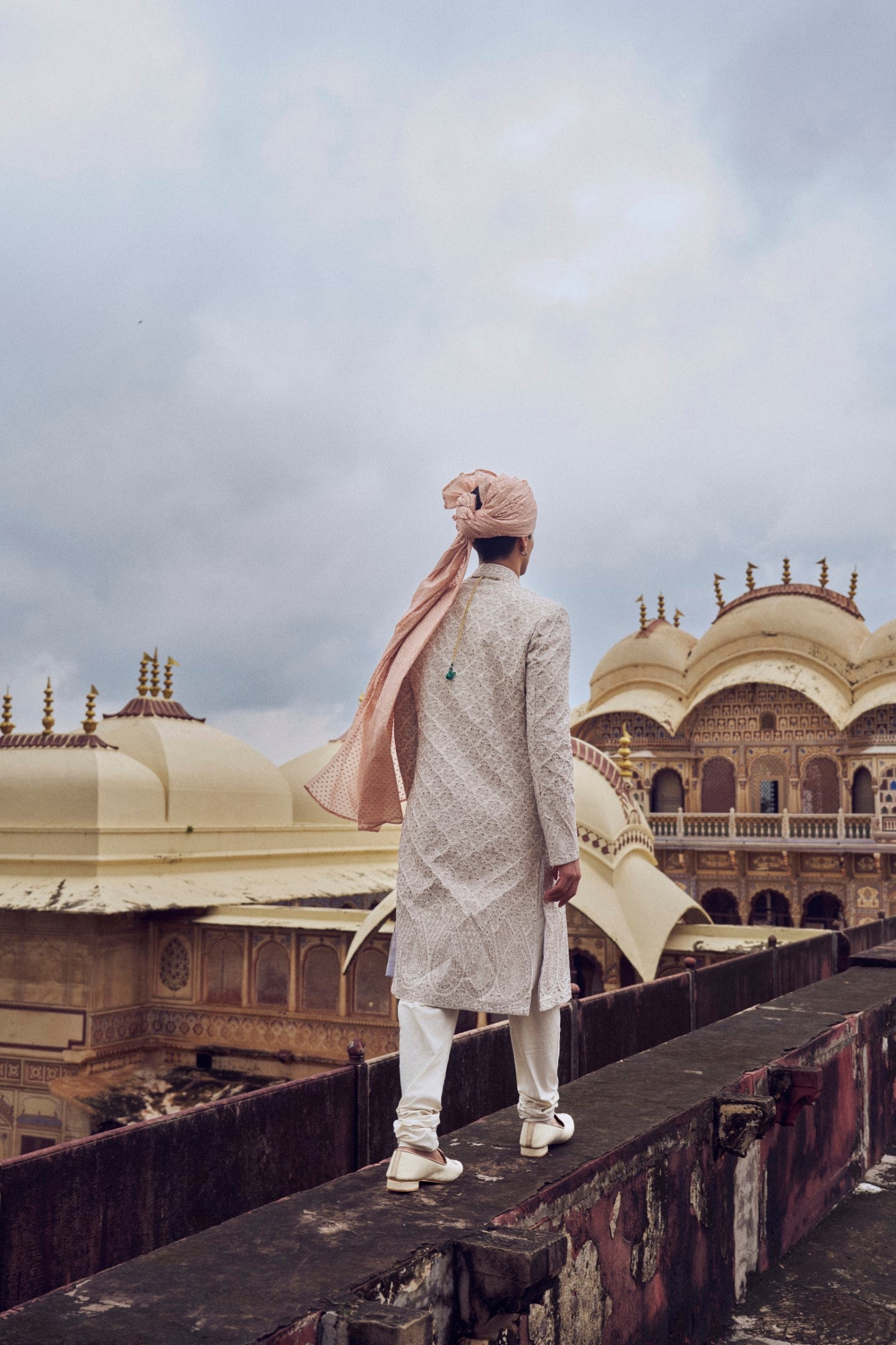 Nude Embroidered Raw Silk Sherwani (3-Piece) - Image 3