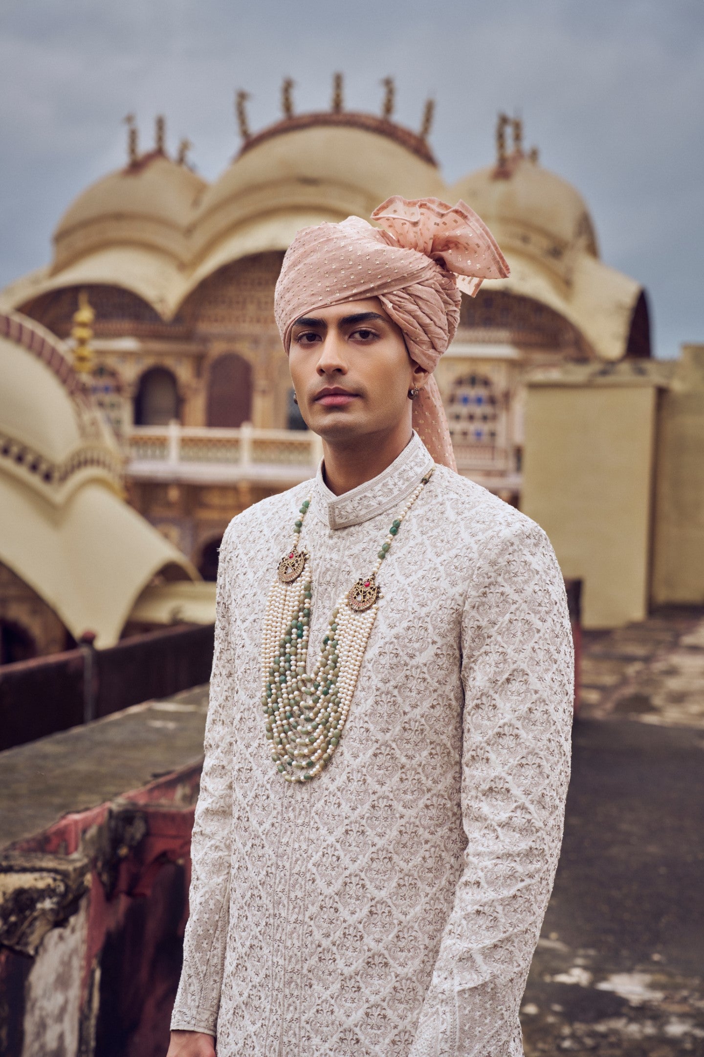 Nude Embroidered Raw Silk Sherwani (3-Piece) - Image 5