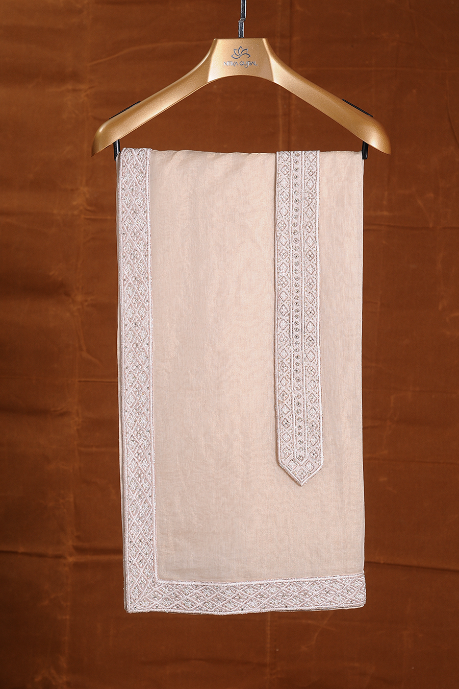 Mushroom Embroidered Raw Silk Sherwani (3-Piece) - Image 6