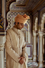 Mushroom Embroidered Raw Silk Sherwani (3-Piece) - Image 5