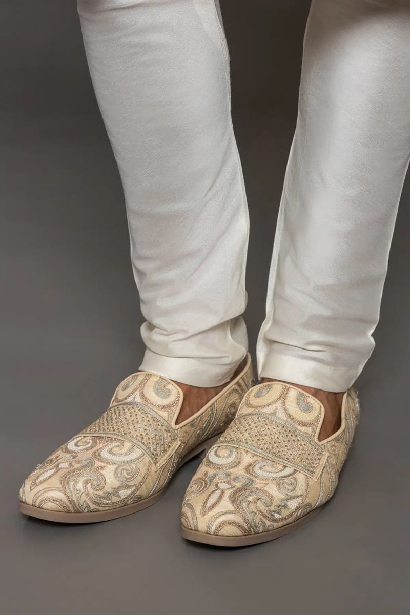 Beige Resham Embroidered Raw Silk Sherwani (3-Piece) - Image 7