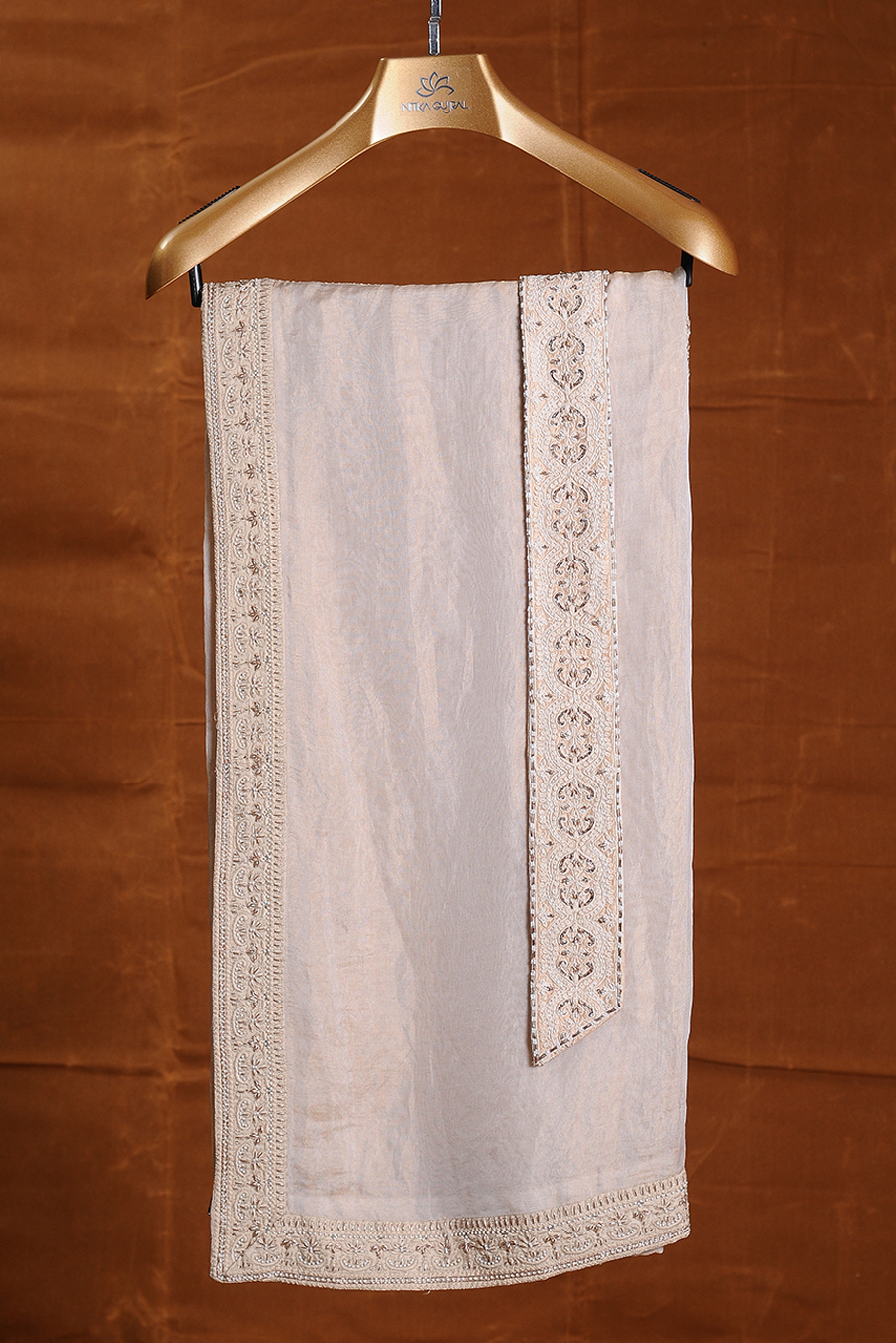 Light Beige Embroidered Raw Silk Sherwani (3-Piece) - Image 6