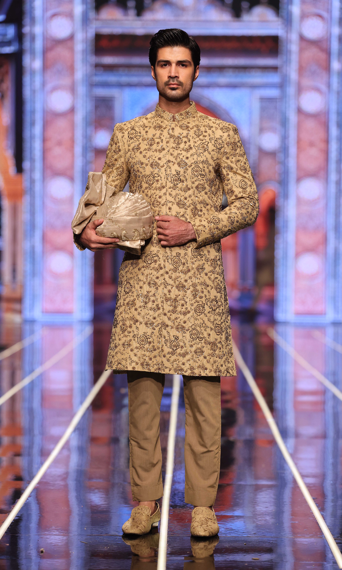 Beige Hand-Embroidered Silk-Blend Sherwani (2-Piece) - Image 1