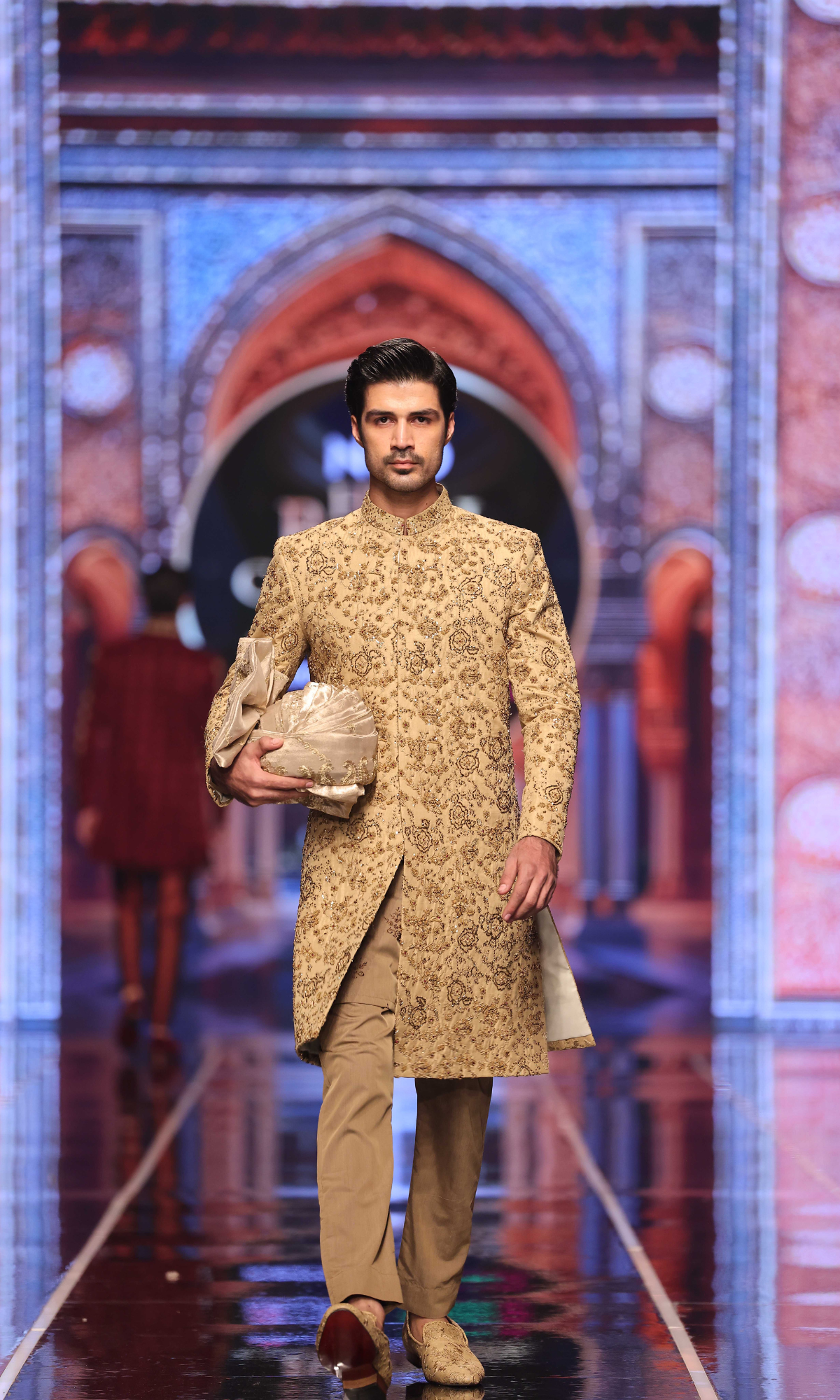 Beige Hand-Embroidered Silk-Blend Sherwani (2-Piece) - Image 2