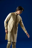 Light Beige Embroidered Cotton Waistcoat Kurta Pajama (3-Piece) - Image 2