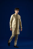 Light Beige Embroidered Cotton Waistcoat Kurta Set (3-Piece) - Image 3
