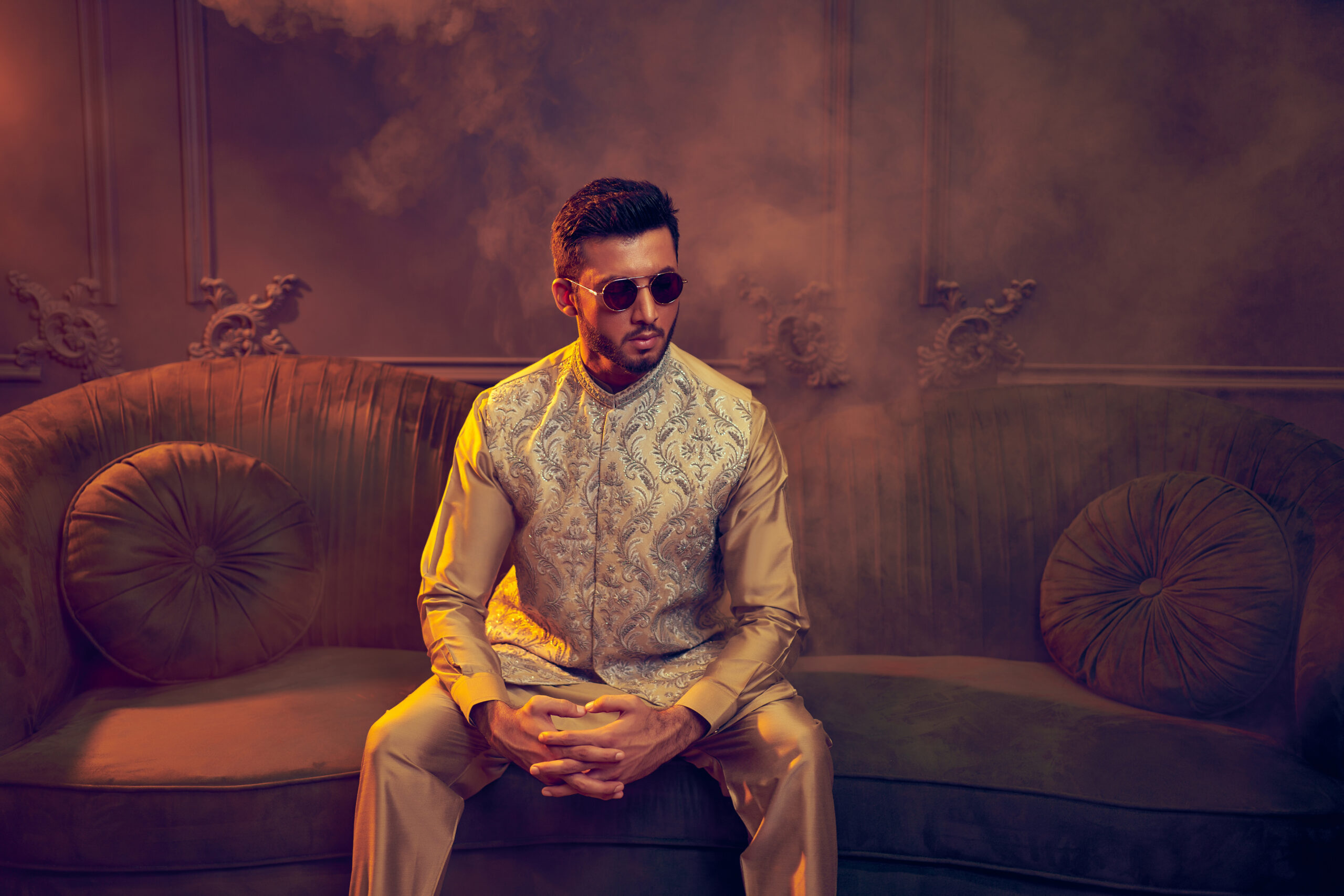 Beige Embroidered Waistcoat Kurta Set (3-Piece) - Image 1