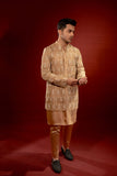 Beige Embroidered Organza Waistcoat Kurta (3-Piece) - Image 2