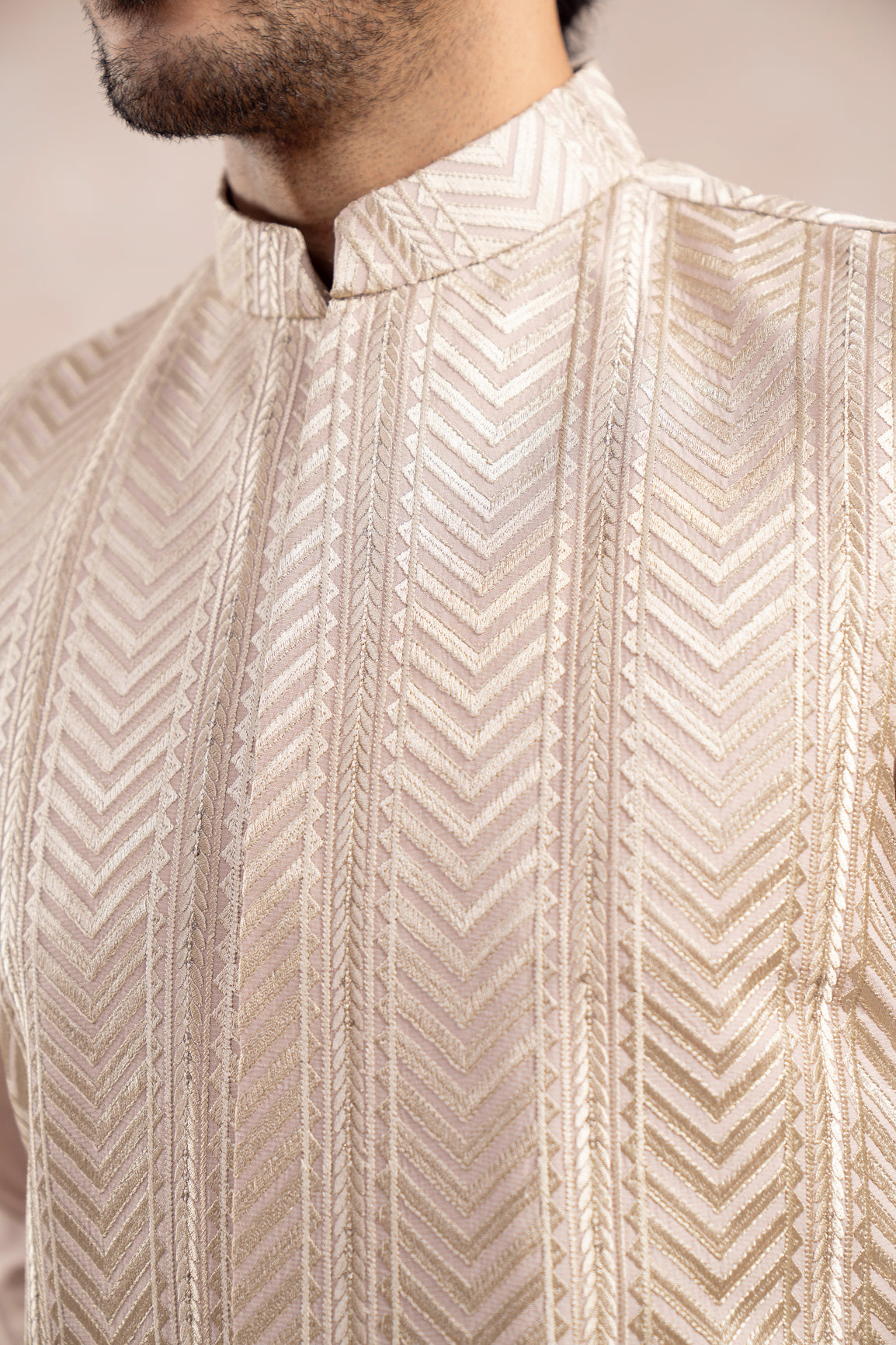 Coffee Beige Arrow Embroidered Raw Silk Waistcoat Kurta (3-Piece) - Image 8