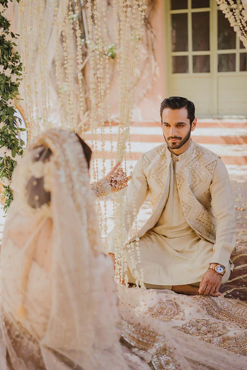 Beige Embroidered Raw Silk Waistcoat Kurta Set (3-Piece) - Image 5