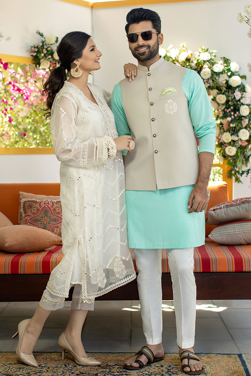 Beige Embroidered Suiting Waistcoat (3-Piece) - Image 3