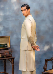 Camel Beige Blind-Stitched Premium Suiting Waistcoat Kurta (3-Piece) - Image 5