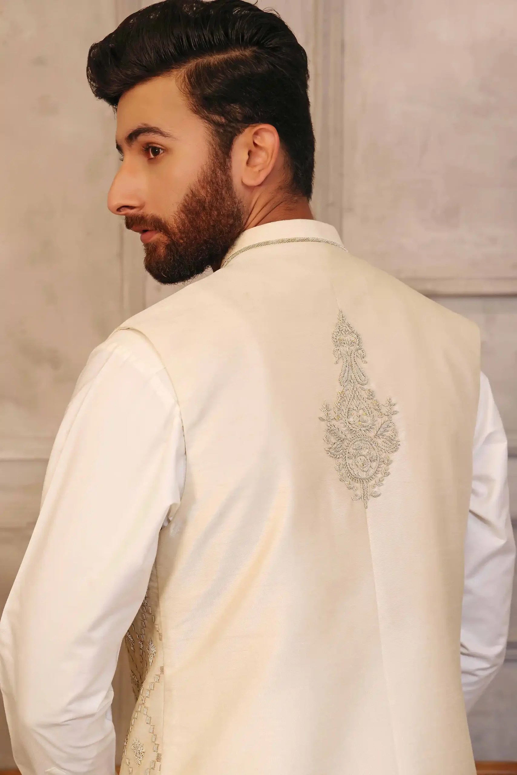 Beige Embroidered Silk-Blend Waistcoat (3-Piece) - Image 3