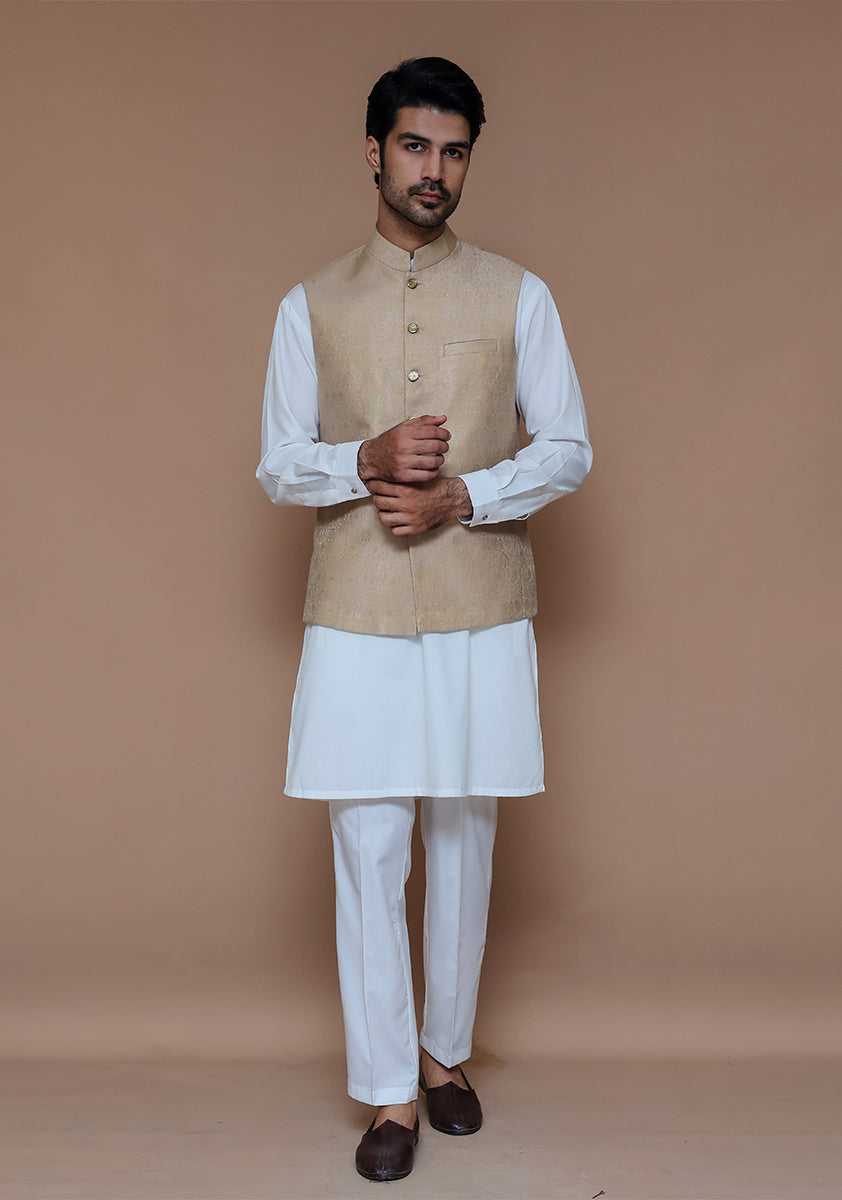 Sesame Zari Karandi Waistcoat Kurta Set (3-Piece) - Image 1