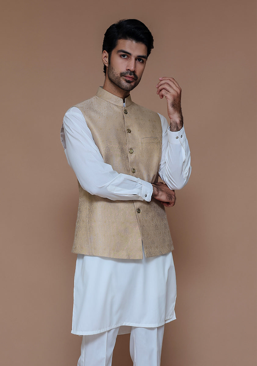 Sesame Zari Karandi Waistcoat Kurta Set (3-Piece) - Image 2