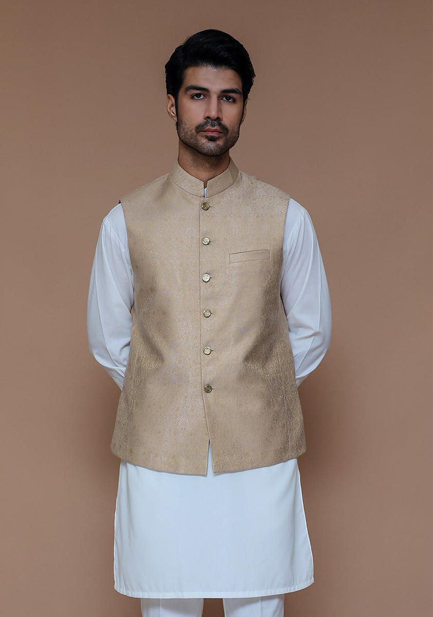 Sesame Zari Karandi Waistcoat Kurta Set (3-Piece) - Image 3