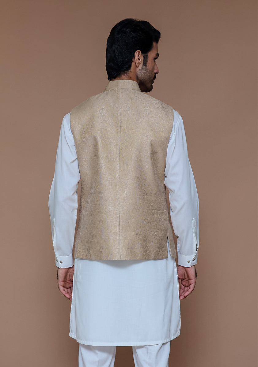 Sesame Zari Karandi Waistcoat Kurta Set (3-Piece) - Image 4
