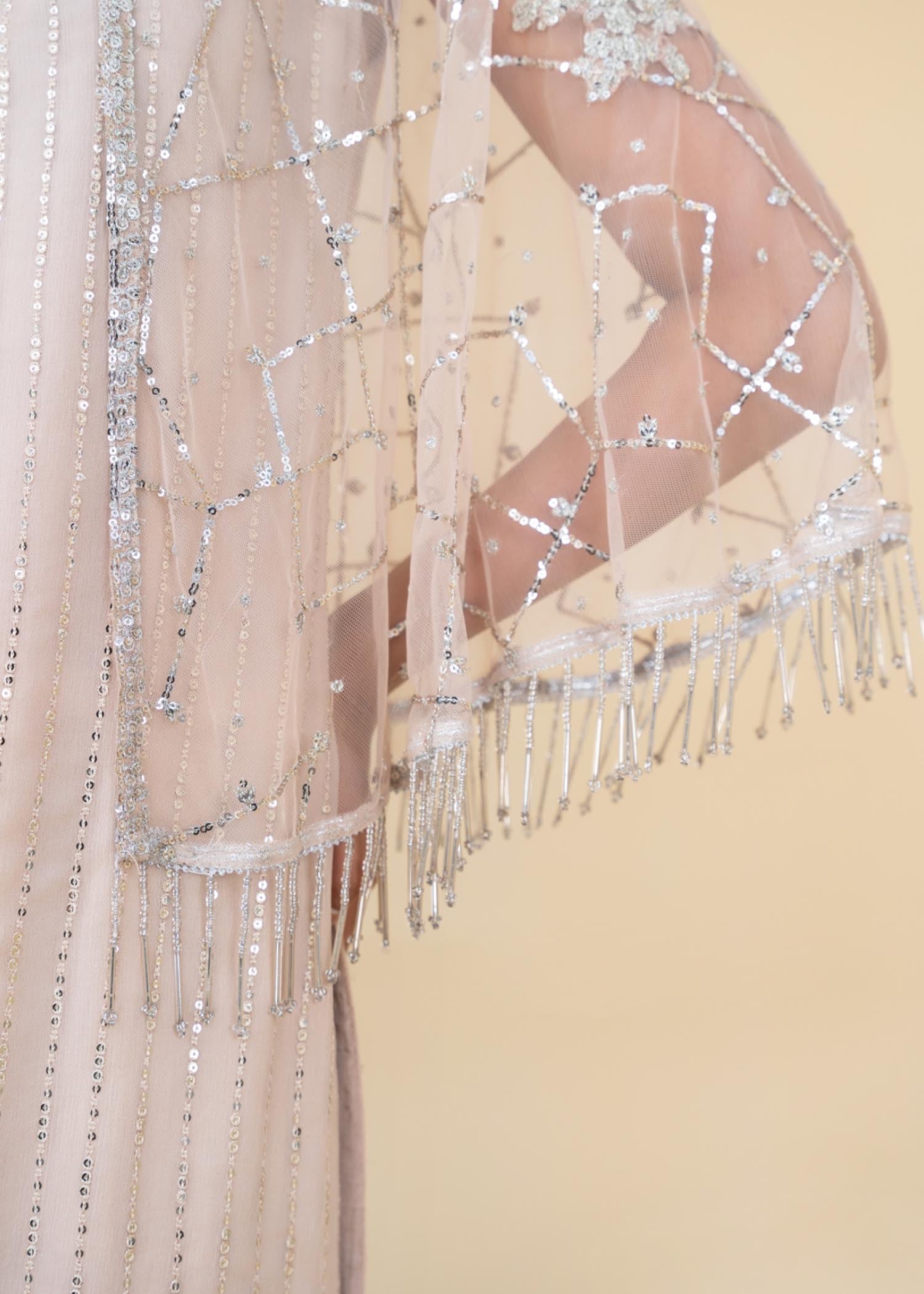 Beige Embroidered Chiffon Kurta Set (3-Piece) - Image 3