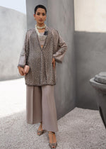 Pakistani Taupe Embroidered Raw Silk Cape with Pants (2-Piece) - Image 2
