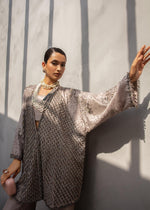Pakistani Taupe Embroidered Raw Silk Cape with Pants (2-Piece) - Image 3