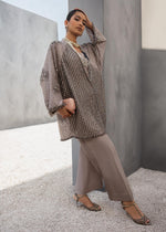 Pakistani Taupe Embroidered Raw Silk Cape with Pants (2-Piece) - Image 4