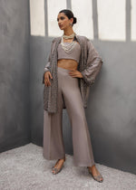Pakistani Taupe Embroidered Raw Silk Cape with Pants (2-Piece) - Image 5