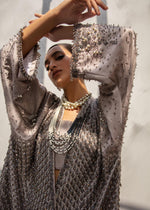 Pakistani Taupe Embroidered Raw Silk Cape with Pants (2-Piece) - Image 6